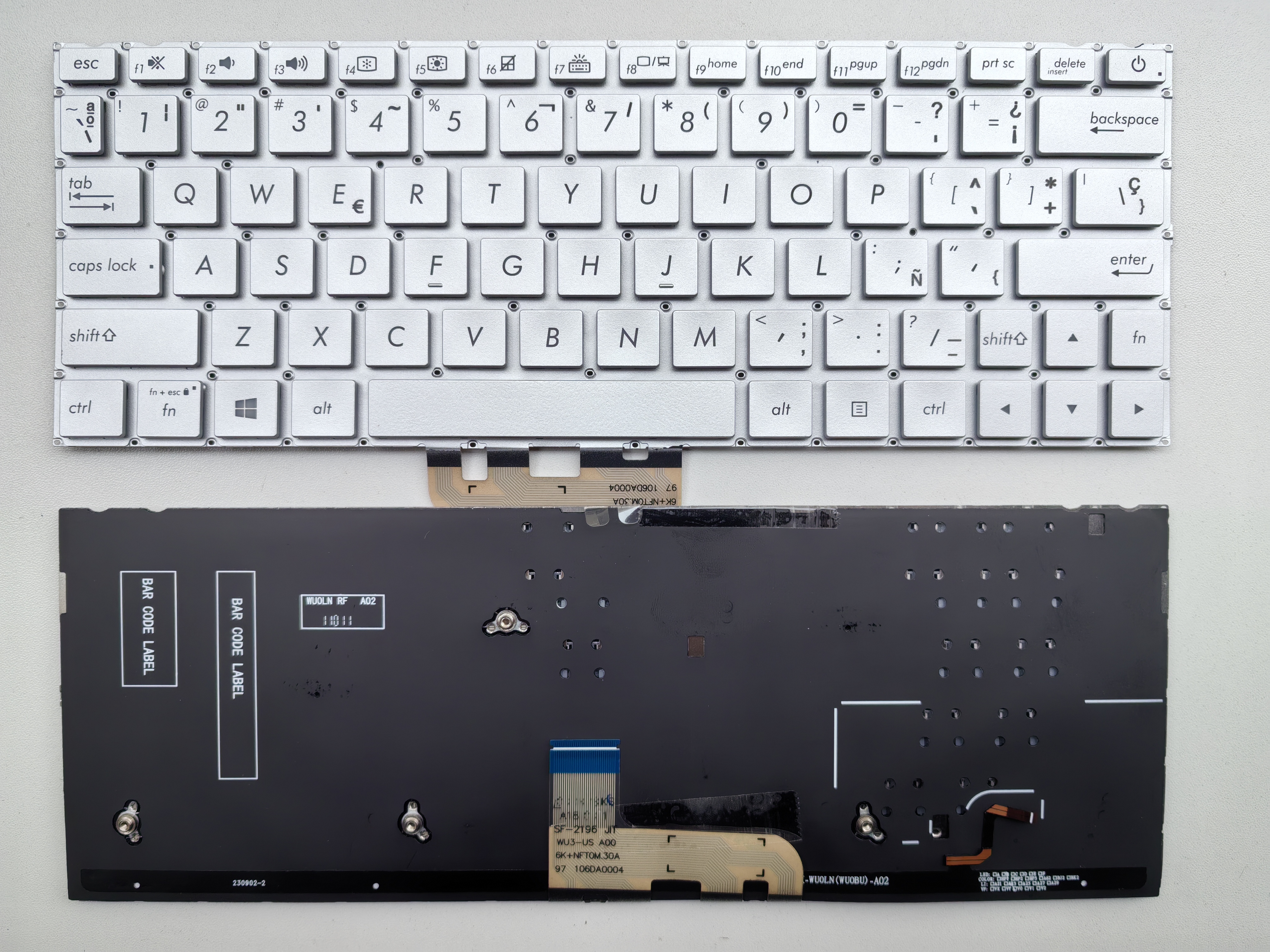 Picture of New Replacement Laptop Keyboard For ASUS UX333 small carriage return SILVER Backlit SP Layout